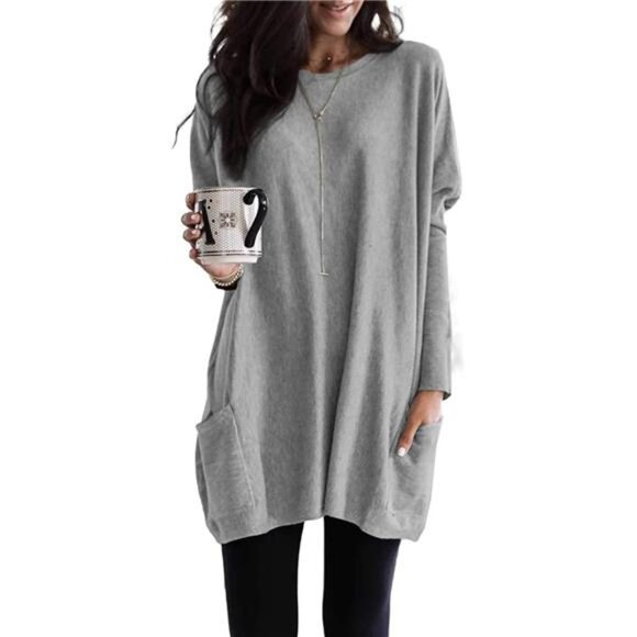 Fall Womens Tunic Tops Loose Fit Dressy Long Sleeve Casual Long Shirts - Picture 1 of 6